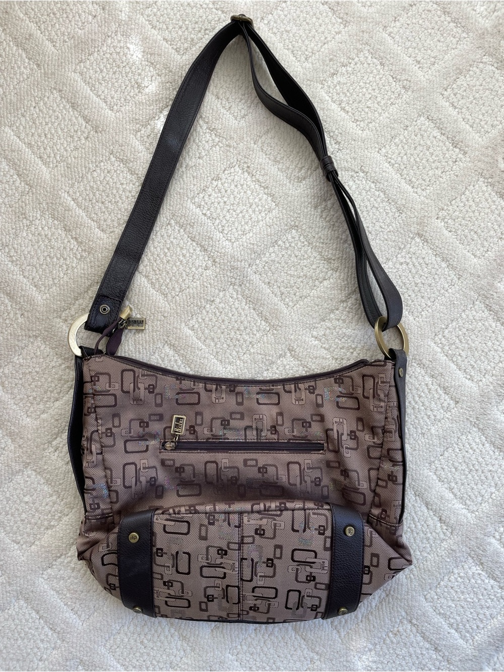 Taupe & Brown Patterned Crossbody Shoulder Bag